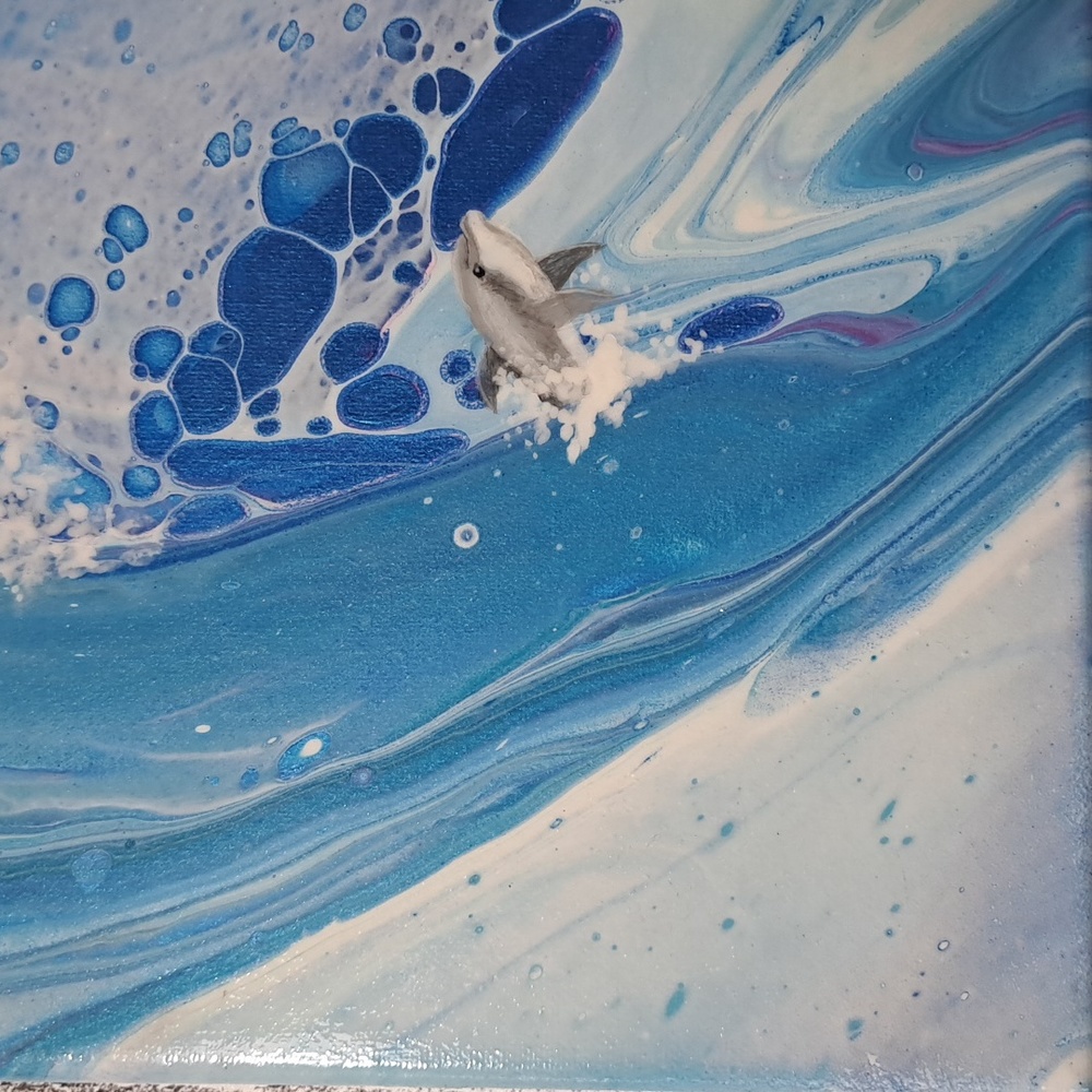 SOLD Hand Crafted Dolphins Acrylic Painting Original Fluid Wall Art Essential - Picture 8 of 9